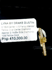 LVNA Signatures 0.30cts VVS Fancy Intense Rare Yellow Oval Paved Band Colored Diamond Engagement Ring Ring 14kt