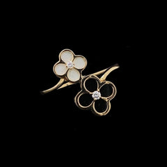 #BuyNow | Golden Floral Clover Mother Pearl Diamond Ring 14kt