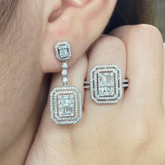 PREORDER | Double Halo Emerald Diamond Jewelry Set 14kt