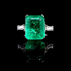 8.20ct Green Emerald Colombian Gemstones Diamond Ring 14kt