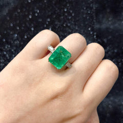 8.20ct Green Emerald Colombian Gemstones Diamond Ring 14kt