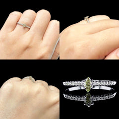 LVNA Signatures 0.29cts VVS Fancy Rare Green Marquise Paved Gemstones Diamond Ring 14kt