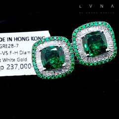 PREORDER | Cushion Green Emerald Gemstones Diamond Earrings 14kt