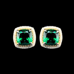 PREORDER | Multi-Tone Green Emerald Cushion Gemstones Diamond Earrings 14kt