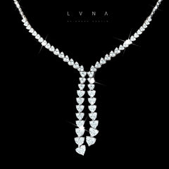 Heart Split Drop Deco Eternity Diamond Necklace 14kt