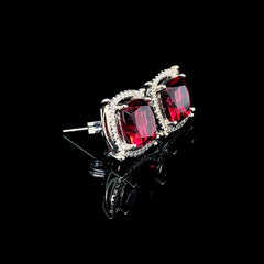 PREORDER | Cushion Red Ruby Gemstones Diamond Earrings 14kt