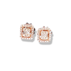 Rose Classic Emerald Stud Diamond Earrings 14kt