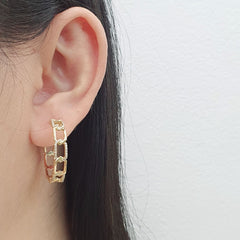 Golden Chain Hoop Diamond Earrings 14kt