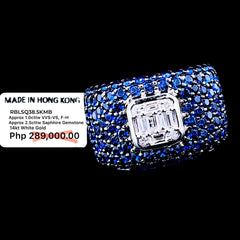 PREORDER | Unisex Square Baguette Blue Sapphire Gemstones Diamond Ring 14kt