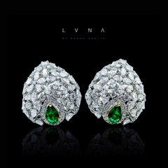 LVNA Signatures Colombian Green Emerald Center Cluster Gemstones Diamond Earrings 18kt