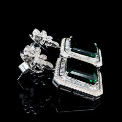 PREORDER | Green Emerald Baguette Statement Dangling Gemstones Diamond 14kt