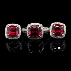PREORDER | Multi-Tone Red Ruby Cushion Gemstones Diamond Jewelry Set 14kt