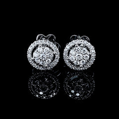 PREORDER | Classic Round Halo Paved Stud Diamond Earrings 14kt