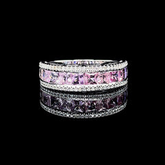 PREORDER | Pink Rainbow Sapphire Gemstones & Diamond Half Eternity Ring 14kt
