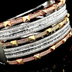 PREORDER | Multi-Tone Baguette Paved Statement Diamond Bracelet Bangle 14kt