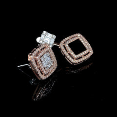 Three Way Wear Round Square Dangling Earrings 14kt Rose