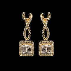Golden Square Twisted Diamond Dangling 14kt Yellow Gold