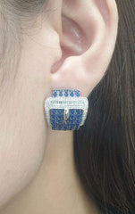 Belt Blue Sapphire Gemstones Diamond Earrings 14kt