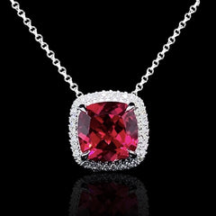 LVNA 礼品 |垫形光环红宝石钻石项链 16-18 英寸 18kt 白金链