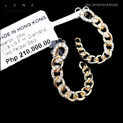 PREORDER | Golden Chain Nail Hoop Diamond Earrings 14kt