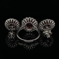 PREORDER | Oval Red Ruby Gemstones Diamond Halo Diamond Jewelry Set 14kt