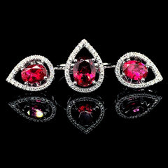 PREORDER | Oval Pear Red Ruby Gemstones Diamond Jewelry Set 14kt