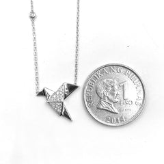 Origami Bird Paved Deco Diamond Necklace 16-18” 18kt Chain