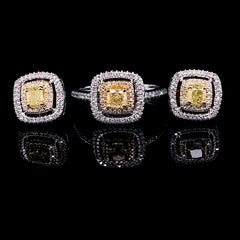 PREORDER | Cushion Halo Yellow Colored Diamond Jewelry Set 14kt