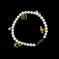 PREORDER | Golden Charm Station Pendant Pearl Diamond Bracelet 18kt