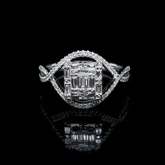 Spiral Caved Emerald Diamond Ring 14kt