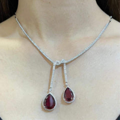 Pear Ruby Drop Choker Gemstones Diamond Necklace 14kt