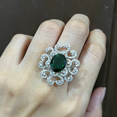Grand Green Emerald Gemstones & Diamonds Full Jewelry Set 14kt