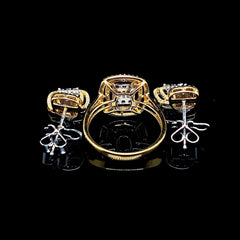 PREORDER | Golden Cushion Halo Diamond Jewelry Set 14kt