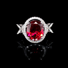 PREORDER | Oval Red Ruby Gemstones Diamond Cocktail Ring 14kt