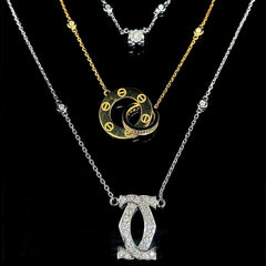 Multi-Tone Layered Deco Diamond Necklace 14kt