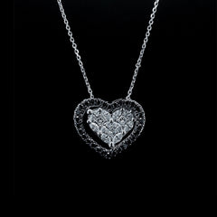 PREORDER | Heart Invisible Setting White & Black Diamond Necklace 14kt