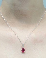 PREORDER | Precious Red Ruby Pear Gemstones Diamond Necklace 14kt