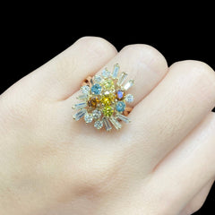 PREORDER | Mixed Gemstones & Baguette Cluster Diamond Ring 14kt