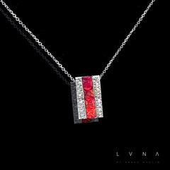 PREORDER | Red Fire Sapphire Bar Gemstones Diamond Necklace 14kt