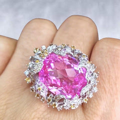 FLASH SALE | 40ct Pink Sapphire Gemstone Deco Cocktail Diamond Ring 18K