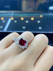 PREORDER | Red Ruby Halo Gemstones Diamond Chain Ring 14kt