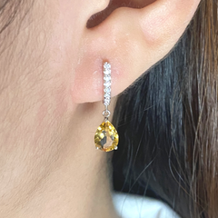 PREORDER | Citrine Pear Dangling Gemstones Diamond Earrings 14kt
