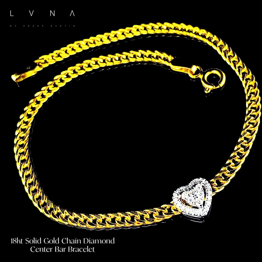 10.10 | Gld Heart Center Bar Solid Gold Chain Diamond Bracelet 18Kt