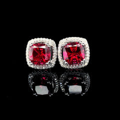 PREORDER | Red Ruby Halo Stud Gemstones Diamond Earrings 14kt