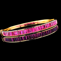 PREORDER | Golden Natural Pink Ruby Eternity Gemstones Diamond Bangle 14kt