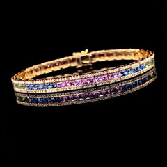 PREORDER | Rainbow Sapphire Gemstones Diamond Bracelet 14kt