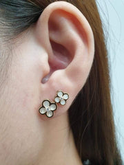 PREORDER | Mother of Pearl Clover Stud Diamond Earrings 14kt