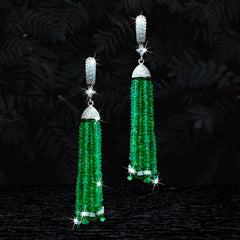 PREORDER | Colombian Green Emerald Tassle Gemstones Diamonds Earrings 14kt