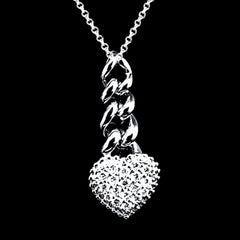 PREORDER | Heart Paved Chain Drop Diamond Necklace 16-18” 18kt White Gold Chain