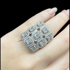 PREORDER | Cushion Cluster Shape Stacked Statement Diamond Ring 14kt